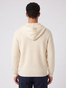 Men's Hooded Button Up Knit Cardigan in Beige – back view