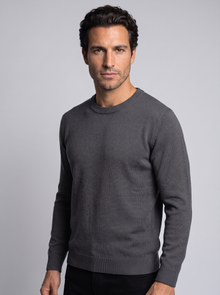Men's Soft Knit Crew Neck Jumper in Grey – three-quarter view