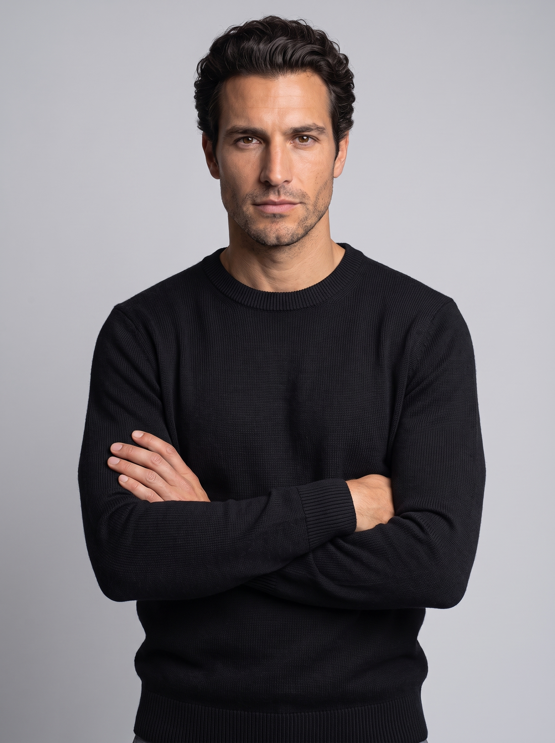 Men's Soft Knit Crew Neck Jumper in Black