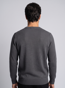 Men's Soft Knit Crew Neck Jumper in Grey – back view