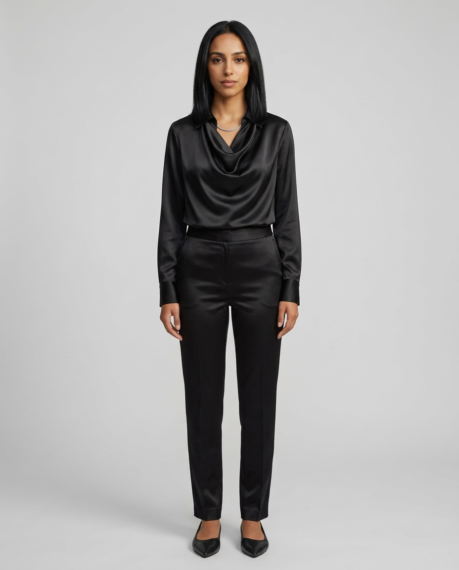 Women's Cowl Neck Satin Blouse in Black