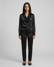 Women's Cowl Neck Satin Blouse in Black