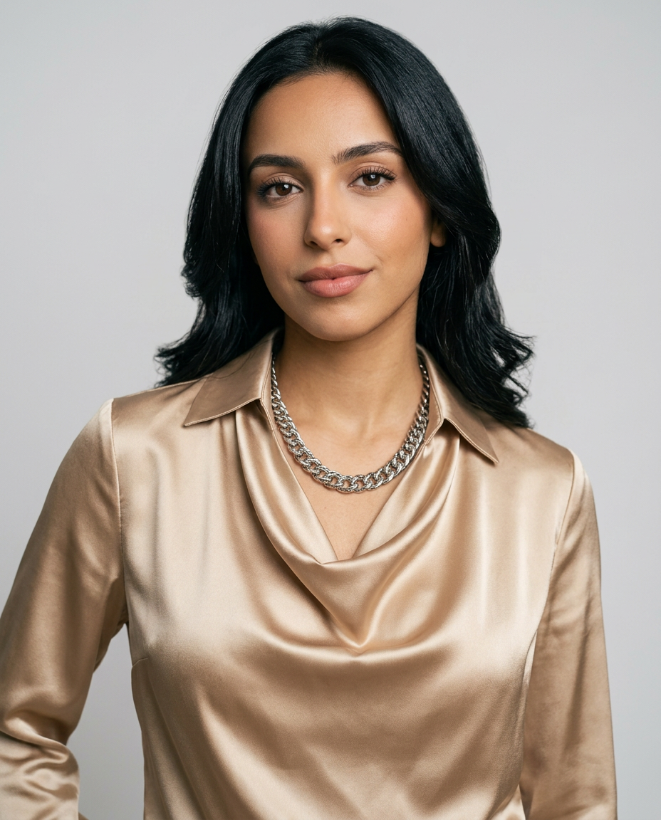 Women's Cowl Neck Satin Blouse in Gold – front view