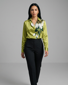 Women's Cowl Neck Satin Blouse in Green