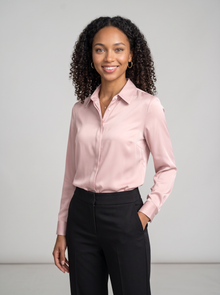 Women's Collared Satin Shirt Blouse in Pink