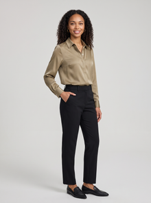 Women's Collared Satin Shirt Blouse in Khaki