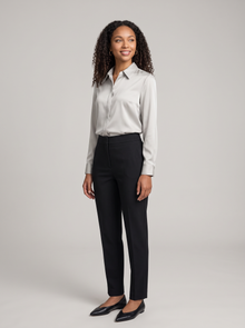 Women's Collared Satin Shirt Blouse in Light Grey