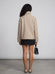 Women's Funnel Collar Wool Blend Coat in Beige – back view
