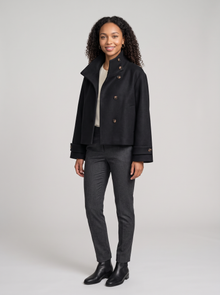 Women's Funnel Collar Wool Blend Coat in Black