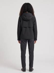 Women's Short Hooded Waterproof Raincoat in Black – back view