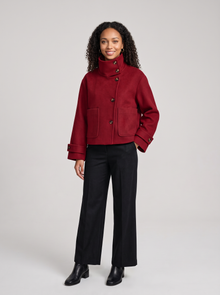 Women's Funnel Collar Wool Blend Coat in Red