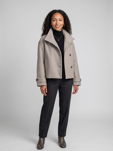 Women's Funnel Collar Wool Blend Coat in Grey