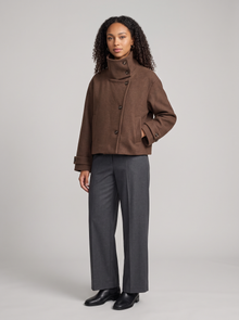 Women's Funnel Collar Wool Blend Coat in Brown