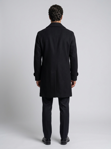 Men's Double Breasted Long Overcoat in Black – back view