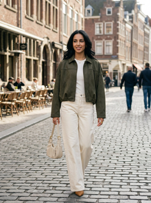 Women's Oversized Faux Suede Jacket in Green – lifestyle shot