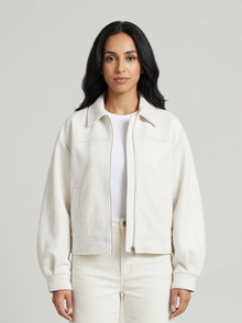 Women's Oversized Faux Suede Jacket in White – front view