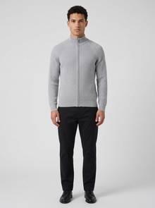 Men's Ribbed Zip Through Cardigan in Light Grey – front view