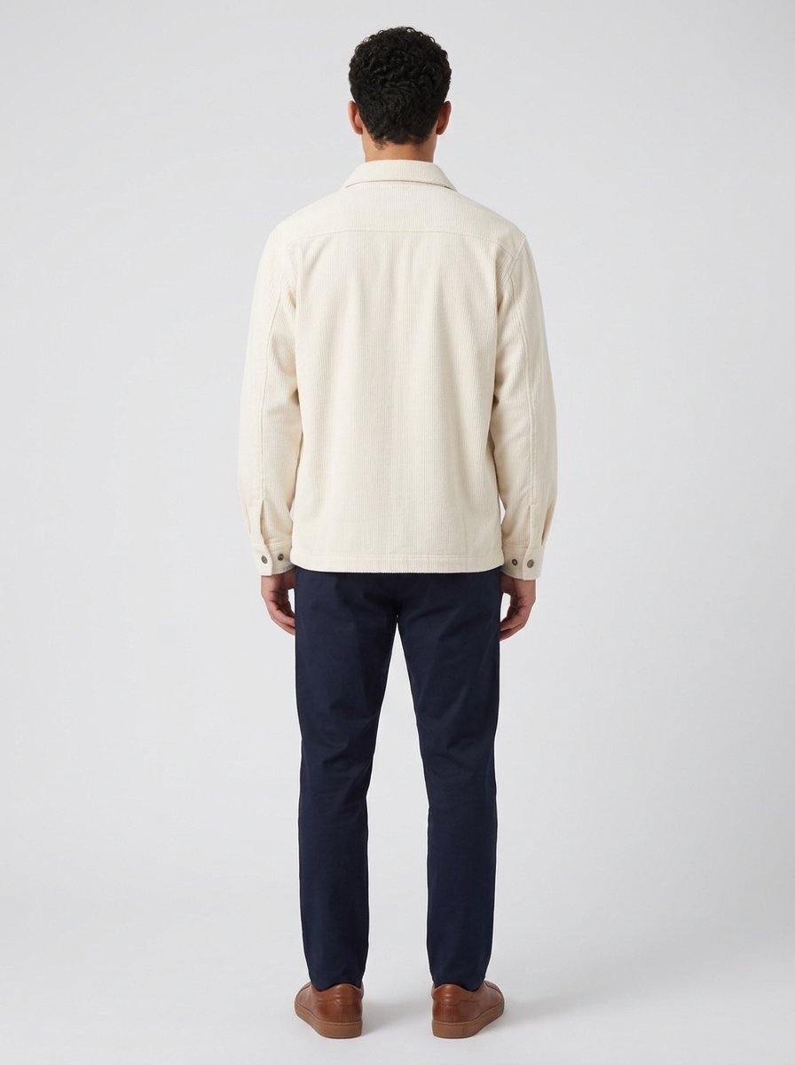 Men's Corduroy Snap Button Overshirt in Apricot – back view