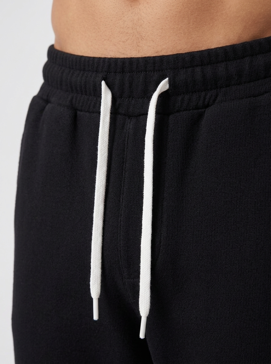 Men's Thick Knit Drawstring Joggers in Black – detail view