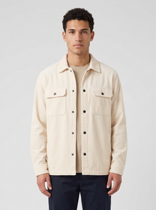 Men's Corduroy Snap Button Overshirt in Apricot – front view
