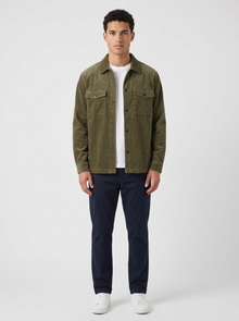 Men's Corduroy Snap Button Overshirt in Green – front view