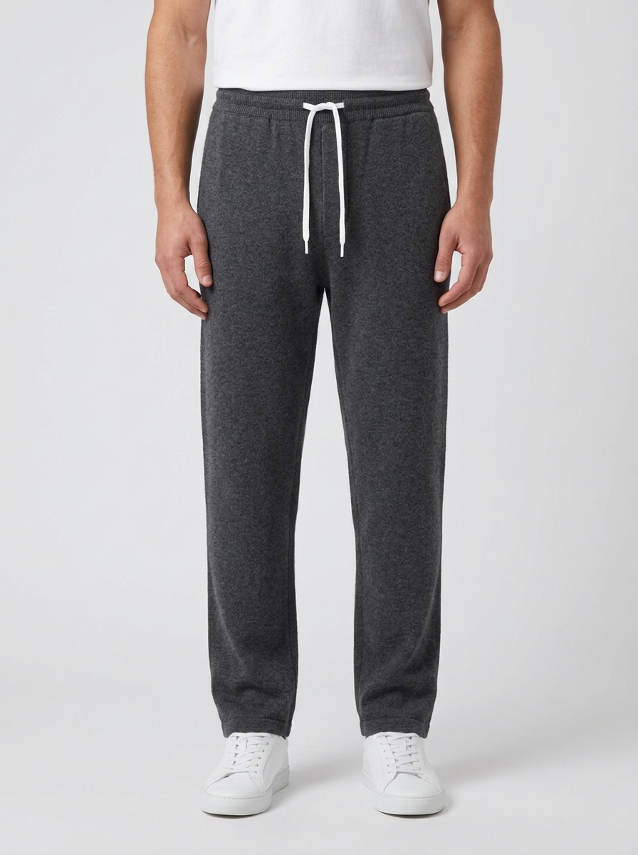 Men's Thick Knit Drawstring Joggers in Dark Grey – front view