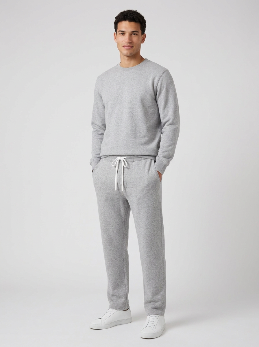 Men's Thick Knit Drawstring Joggers in Grey – three-quarter view