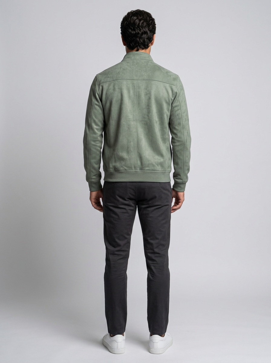 Men's Suede-Look Zip Jacket in Green – back view