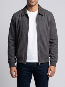 Men's Suede-Look Zip Jacket in Grey