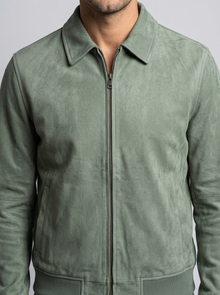 Men's Suede-Look Zip Jacket in Green – detail view