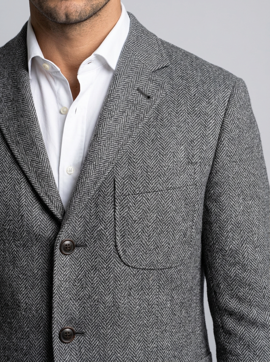 Men's Herringbone Tailored Blazer in Grey – detail view