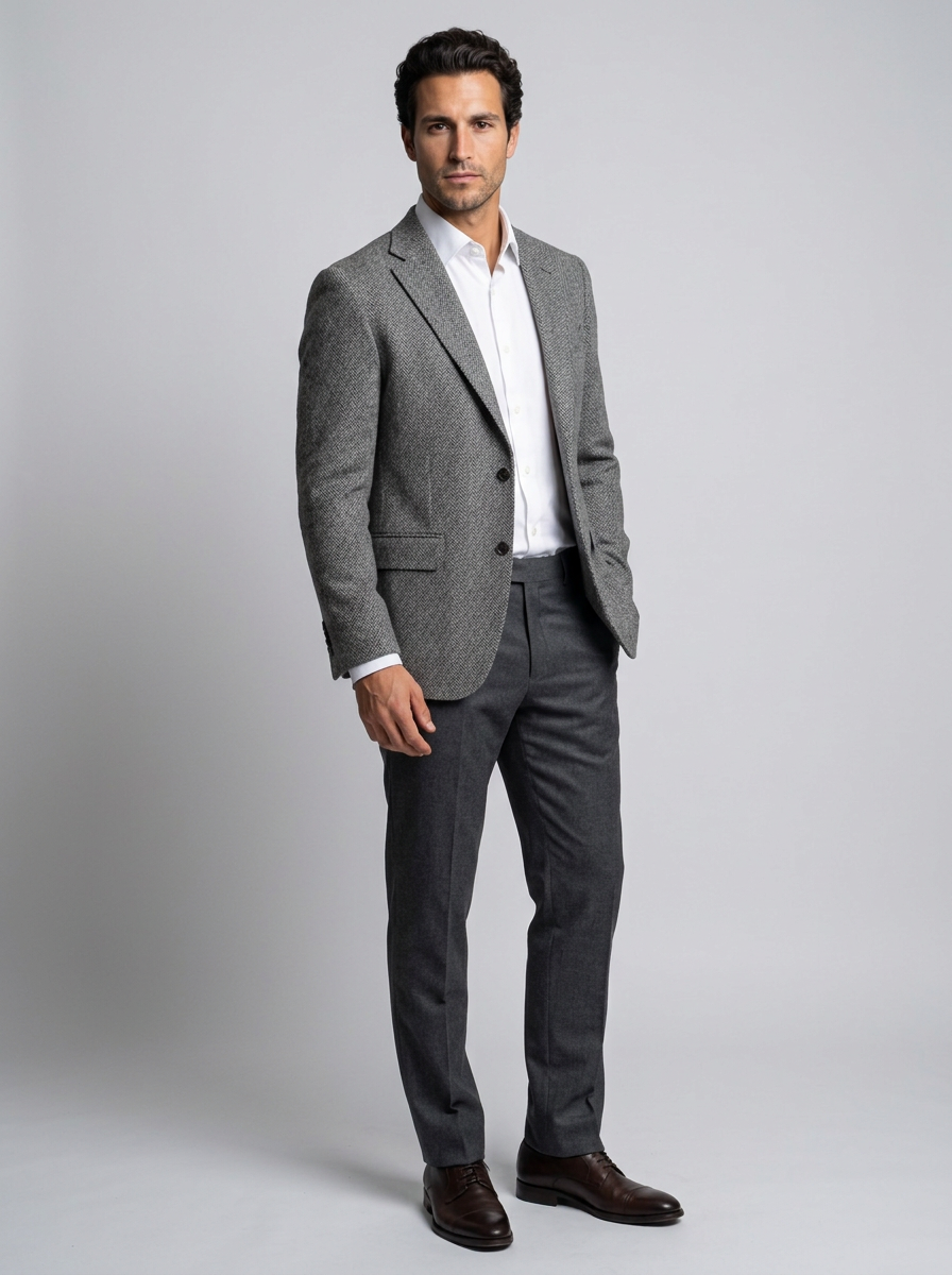Men's Herringbone Tailored Blazer in Grey – front view