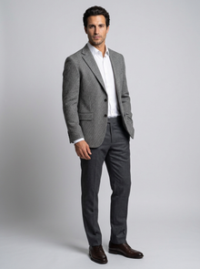 Men's Herringbone Tailored Blazer in Grey – three-quarter view