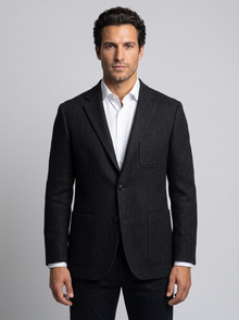 Men's Herringbone Tailored Blazer in Black