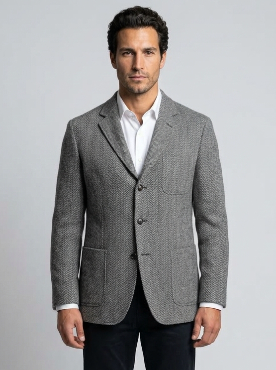 Men's Herringbone Tailored Blazer in Grey – front view