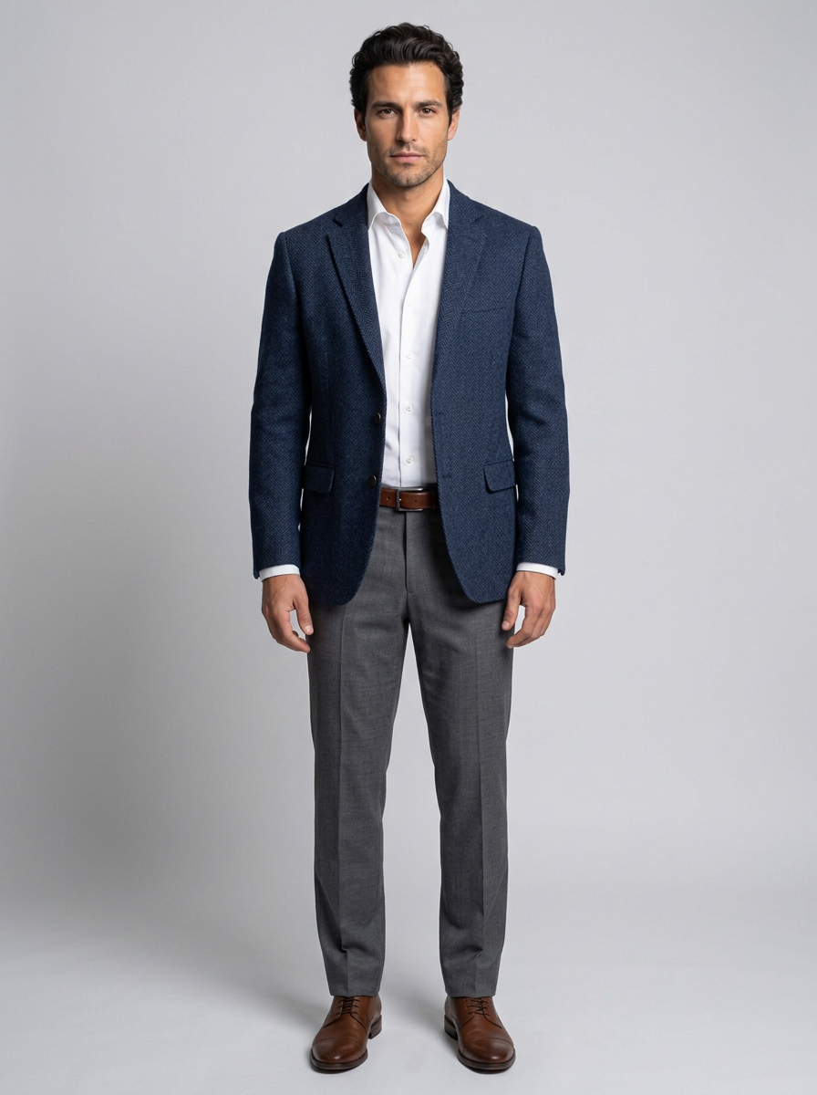 Men's Herringbone Tailored Blazer in Navy
