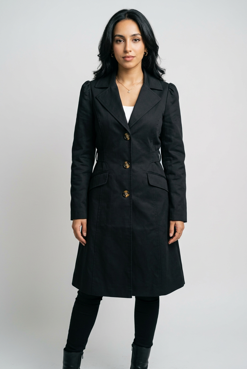 Women's Classic Longline Trench Coat in Black