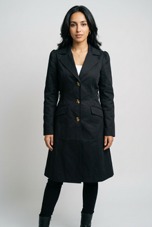 Women's Classic Longline Trench Coat in Black
