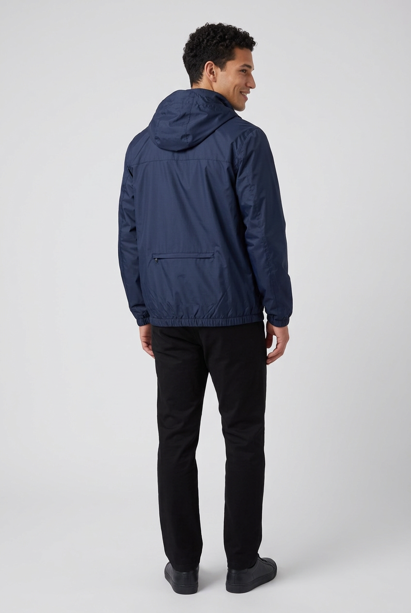 Waterproof Rain Jacket in Blue - back view