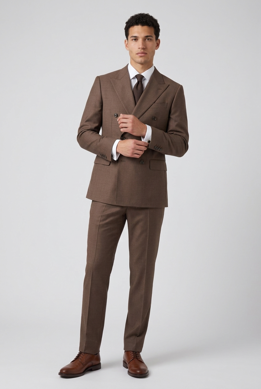 Men's Double Breasted Two Piece Suit in Coffee