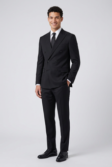 Men's Double Breasted Two Piece Suit in Black – three-quarter view
