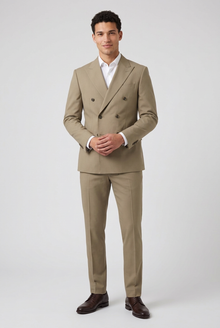 Men's Double Breasted Two Piece Suit in Khaki