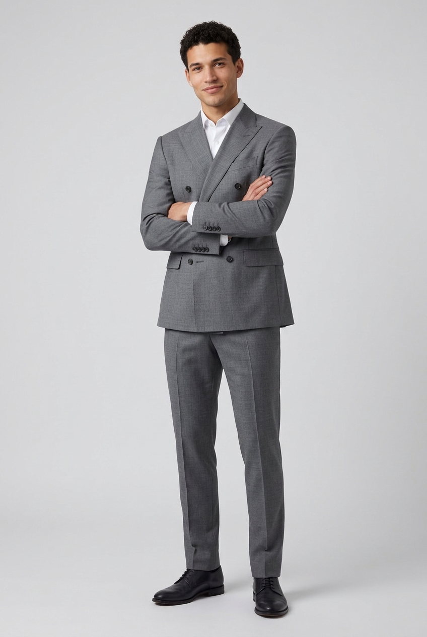 Men's Double Breasted Two Piece Suit in Grey