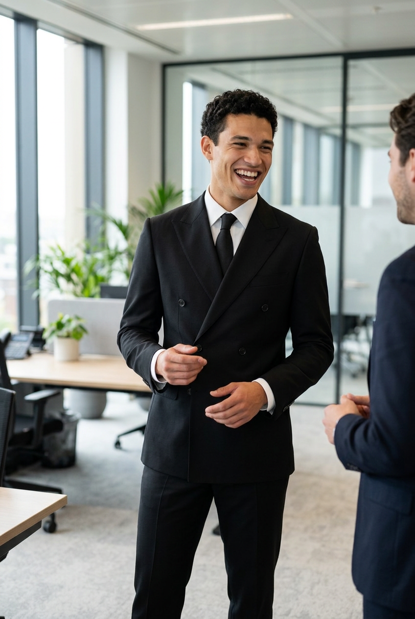 Men's Double Breasted Two Piece Suit in Black – lifestyle shot