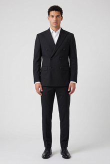 Men's Double Breasted Two Piece Suit in Black – front view