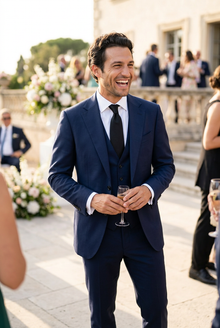 Men's Classic Three Piece Suit in Navy Blue – lifestyle shot