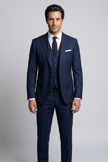 Men's Classic Three Piece Suit in Navy Blue – front view