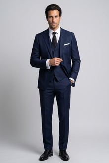 Men's Classic Three Piece Suit in Navy Blue – three-quarter view