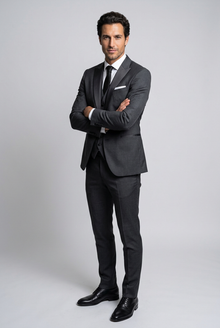 Men's Slim Fit Satin Lapel Three Piece Suit in Dark Grey