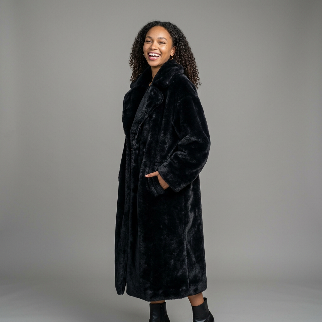 Women's Long Faux Fur Coat in Black